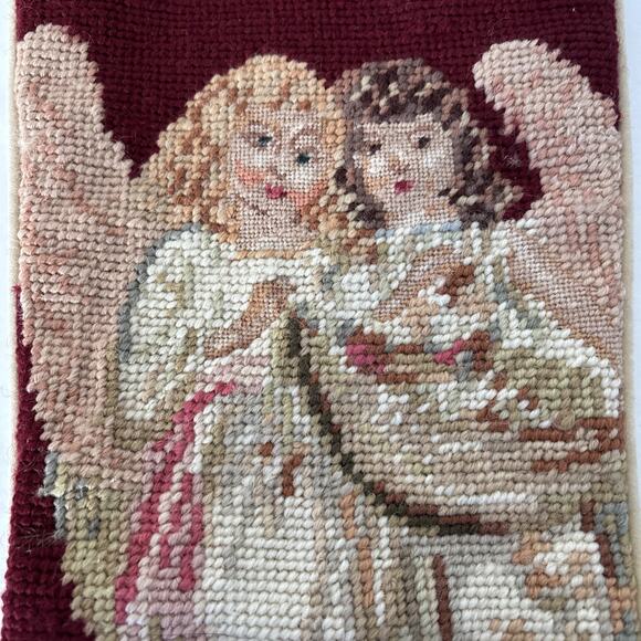 2 Imperial Elegance Vintage Needlepoint Christmas Stockings Angels Velvet - Picture 9 of 12